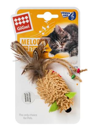 Игрушка для котов мышь с электронным чипом gigwi melody chaser, текстиль, перо, 7 см2 фото