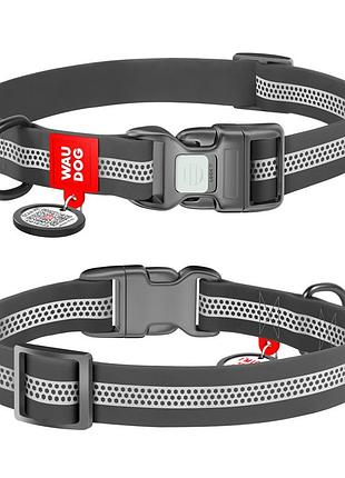 Ошейник для собак водостойкий waudog waterproof с qr-паспортом, светоотражающий, пластиковая пряжка, m, ш 20