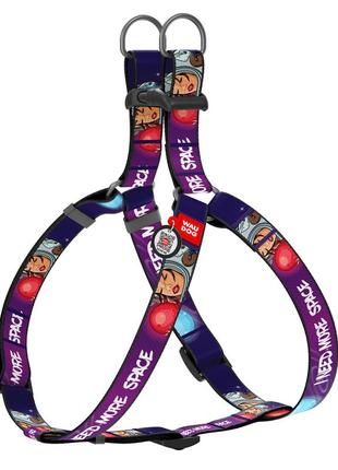 Шлея для собак нейлоновая waudog nylon c qr-паспортом, рисунок "больше космоса", пластиковый фастекс, m, ш 20