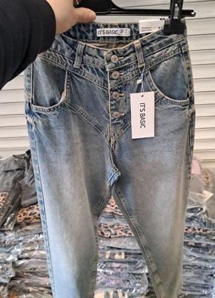 Накладной платеж❤ it's basic турецкие джинсы на высокой талии мом на пуговицах с швом белье2 фото