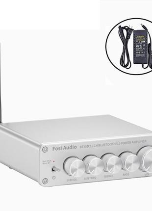 Підсилювач звуку fosi audio bt30d white + блок живлення 24v. bluetooth 5.0, 2x50w+100w