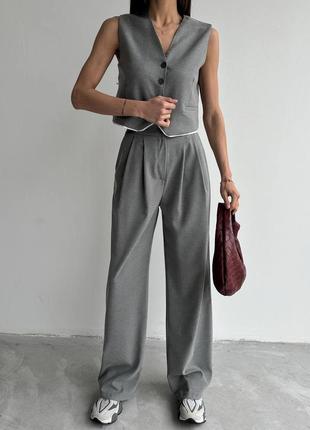 Женский костюм брюки свободного кроя пояс на резинке +стильный жилет2 фото