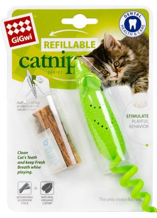 Игрушка для кошек мышка резиновая gigwi refillable catnip, резина, 16,5 см2 фото