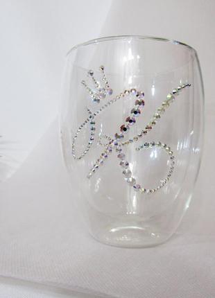 Склянка з подвійного скла інкрустована стразами4 фото