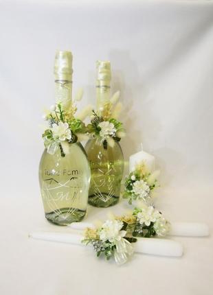 Весільне шампанське в зелених тонах4 фото