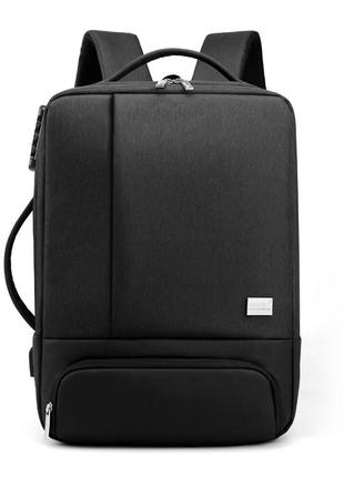 Сумка рюкзак трансформер для ноутбука 15,6" противоударный с usb и кодовым замком черный ( код: ibn035b )