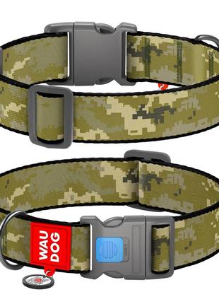 Ошейник для собак нейлоновый waudog nylon c qr паспортом, рисунок "милитари", пластиковый фастекс, xxl, ш 35