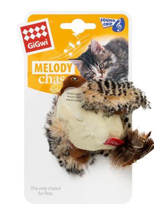 Игрушка для котов птичка со звуковым чипом gigwi melody chaser, искусственный мех, перо, 13 см2 фото