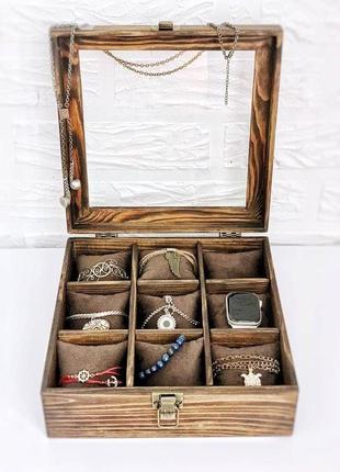 Шкатулка wooden organizer, 9 годинників, випал