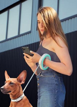 Поводок-рулетка для собак waudog r-leash, круглая, xs-m, до 40 кг, 2,9 м, светоотражающая лента салатовый7 фото