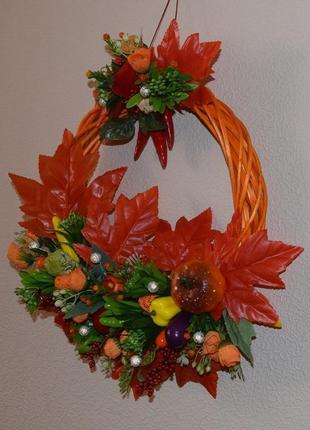 Осенний венчик «кленовая осень» праздничный декор.5 фото