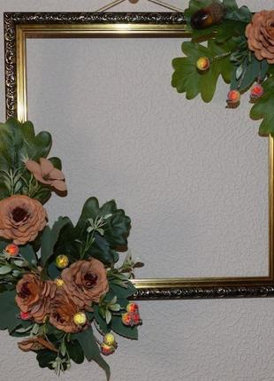 Осіння рамка з квітами “осіння жоржинка”. декор інтер’єру.1 фото