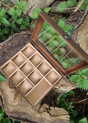 Скринька для годинників та окулярів tm wooden organizer вільха - колір "венге"5 фото