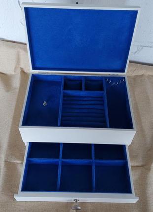Шкатулка для украшений | "classic white-sapphire blue" | tm wooden organizer4 фото