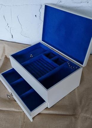 Скринька для прикрас | "classic white-sapphire blue" | tm wooden organizer5 фото