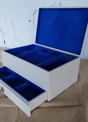 Скринька для прикрас | "classic white-sapphire blue" | tm wooden organizer6 фото