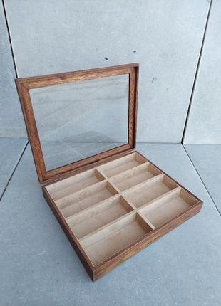 Шкатулка бежевий оксамит для 8 окулярів wooden organizer