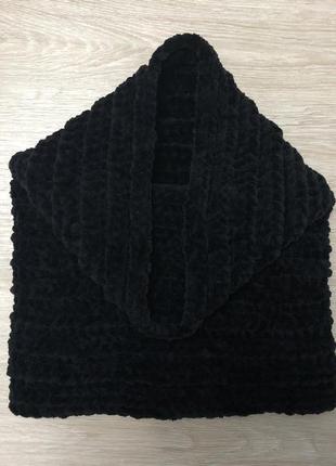 Снуд хомут шарф вязаный черный велюр1 фото