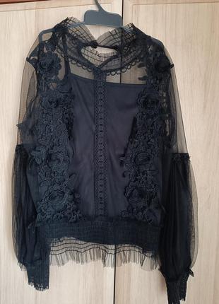 Чорна прозора блузка з майкою в комплекті1 фото
