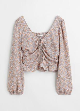 Брендова блуза квітковий принт зі збіркою від h&m
