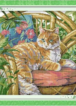 Набір для вишивання за нанесеною на канву схемою "the cat on the chair" . aida 14ct printed, 44*44 см