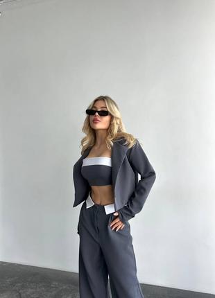 Женский костюм тройка укороченный жакет +топ + штаны палаццо1 фото