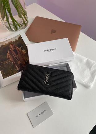 Гаманець premium ysl plain leather long wallet black/silver