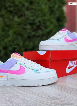 Жіночі шкіряні кросівки nike air force 1 low shadow white найк форси шадоу