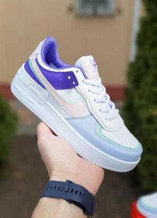 Жіночі шкіряні кросівки nike air force 1 low shadow white найк форси шадоу