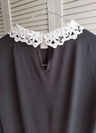 Чорна кофта з білим коміром, блуза з довгими рукавами3 фото