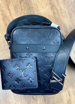 Сумка шкіряна чоловіча чорна брендовий плечовий ремінь3 фото