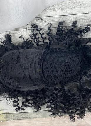 1668 накладка кучерява афро-пучок з човником зі штучного волосся чорна No1b шиньйон2 фото