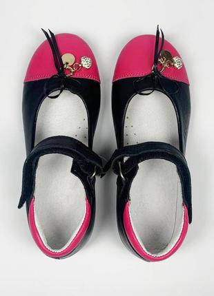 Туфли-балетки дошкольные летние для девочки черно-розовые 26 30 размер 0607чр берегиня5 фото