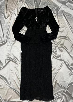 Платье вампирское готическое велюр длинное