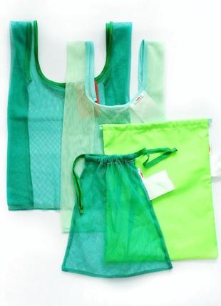 Набір для покупок "базовий", 4 шт., торбинки з сітки, непромокаючі мішечки, екосумка. київ, львів1 фото