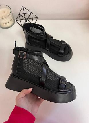 Босоніжки трендові з сіткою черевики літні чорні тренд1 фото