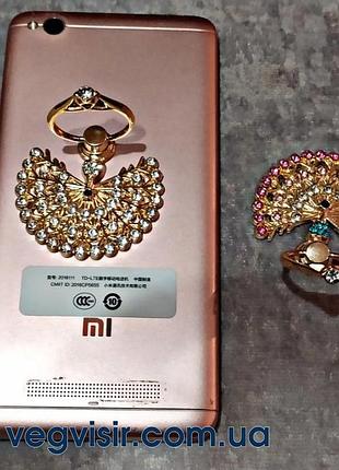 Попсокет тримач для телефону в виді павліна металевий кристали на палець popsocket