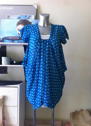 Лёгкая свободная шелковая блуза туника в сердечки платье 2 в 1 100% шелк 8-10-12