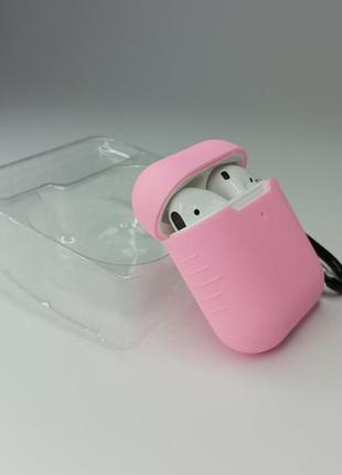 Чохол для airpods 1 / 2 з карабіном щільний силіконовий чохол для навушників рожевий2 фото
