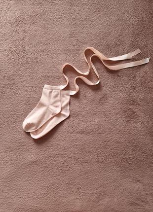 Елегантні шкарпетки пудрово-рожевого кольору з атласною стрічкою з бантом 38-39 розмір бавовна5 фото