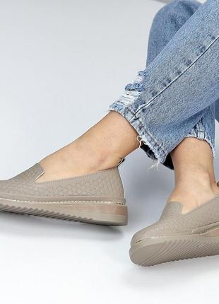 Бежеві моко жіночі лофери мокасини туфлі з натуральної шкіри шкіряні3 фото
