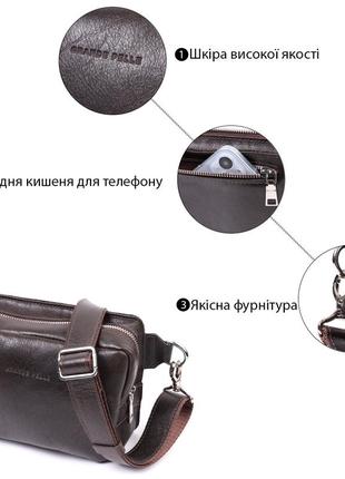 Прямоугольная сумка бананка из качественной натуральной кожи grande pelle 22575 коричневый3 фото