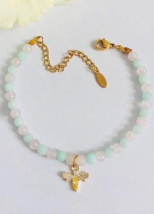 Браслет з метеликом та з амазоніту та кварцу заспокоює надає сил