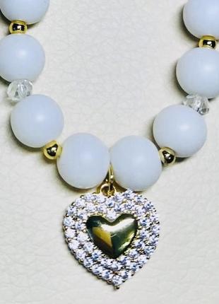Колье из агата с символом любви подвеска с цирконами
