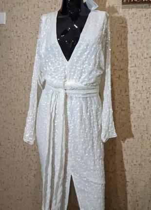 Шикарное белое платье декорированное пайетками asos disign5 фото