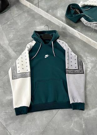 Nike худи на флисе, бело-зеленое s-xl