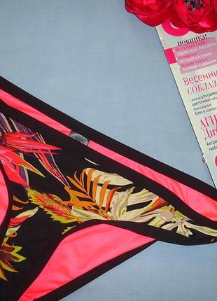 Низ от купальника раздельного трусики плавки размер 46 / 12 черные принт листья тропики