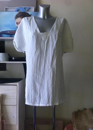 Легка біла бавовняна жата блуза футболка з розрізами 10-12-14 від zara1 фото