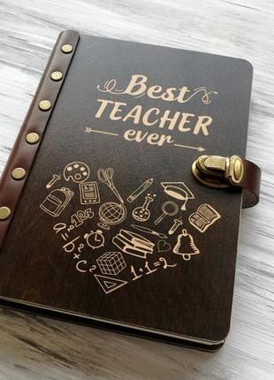 Блокнот для записів "best teacher" а5 у дерев'яній обкладинці1 фото