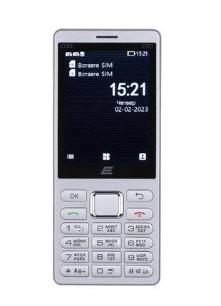 Мобильный кнопочный телефон 2e e280 2022 на 2 сим карты. цвет серебристый.